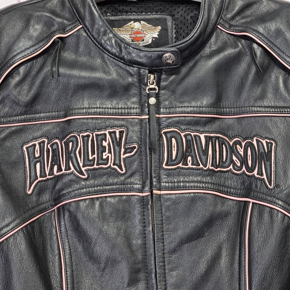 Harley-Davidson Women Leather Motorcycle Jacket Black Pink Embroidered HD-375 XL - Picture 2 of 14